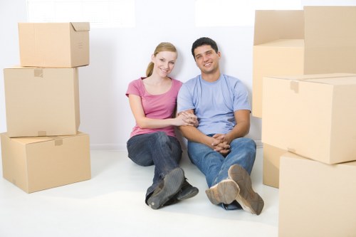 Packed boxes and furniture ready for domestic removals