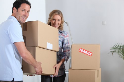 Commercial office furniture and boxes prepared for relocation